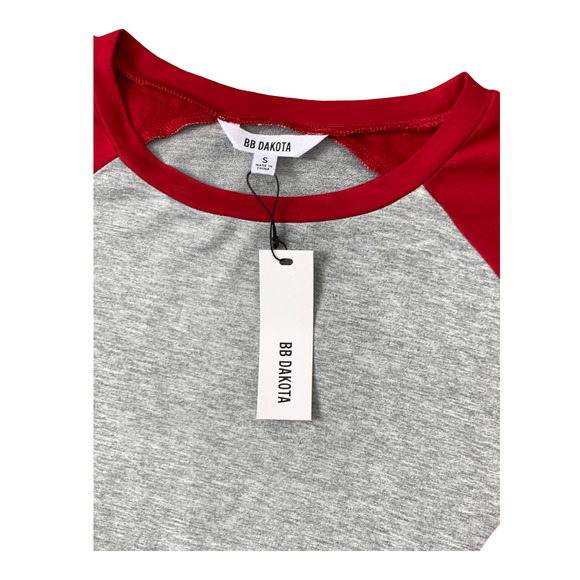 BB DAKOTA Raglan Shirt Dress Red & Gray Size Small - Picture 4 of 5